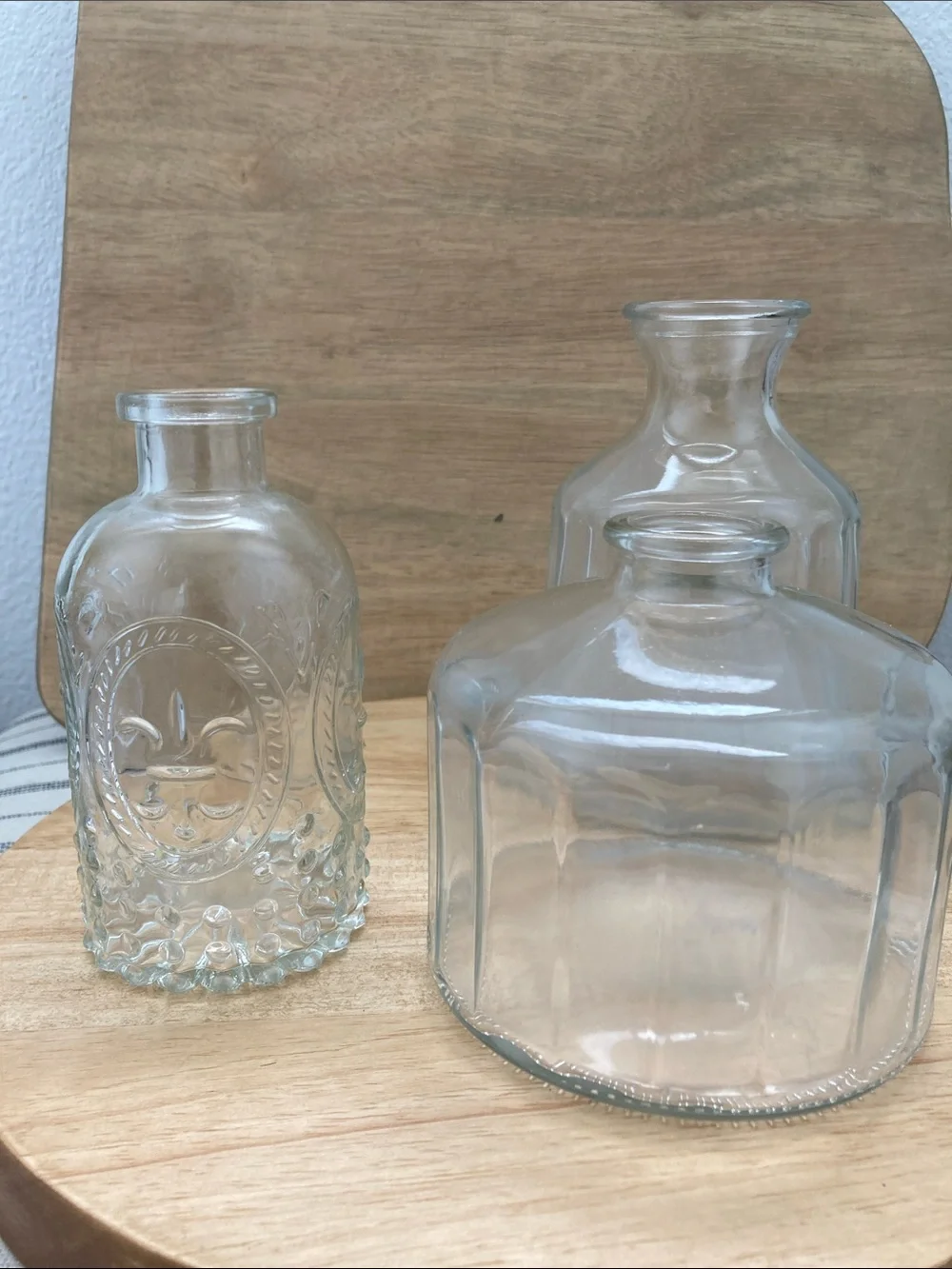 SALE! 50% Off Clear Decorative Glass Bottle Vase - Clear Set of 3